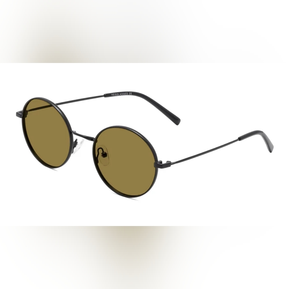 Round Black Sunglasses with Brown Lenses